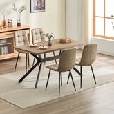 Yellow Brown Dining Chairs,Faux Leather,Upholstered Chair with Metal Base.