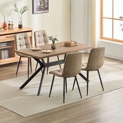 Yellow Brown Dining Chairs,Faux Leather,Upholstered Chair with Metal Base.