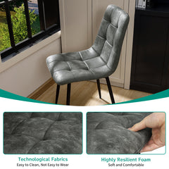 Dark Gray Dining Chairs,Faux Leather,Upholstered Chair with Metal Base.