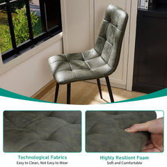 Green Dining Chairs,Faux Leather,Upholstered Chair with Metal Base.