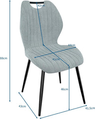 Light grey Dining Chairs, Fabric, Upholstered Seat Backrest Black Metal Legs.