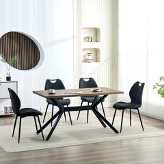 Dark grey Dining Chairs, Fabric, Upholstered Seat Backrest Black Metal Legs.