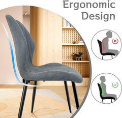 Grey Dining Chairs, Fabric, Upholstered Seat Backrest Black Metal Legs.