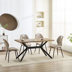 Khaki Dining Chairs, Fabric, Upholstered Seat Backrest Black Metal Legs.