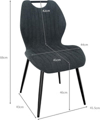 Dark grey Dining Chairs, Fabric, Upholstered Seat Backrest Black Metal Legs.