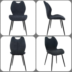 Dark grey Dining Chairs, Fabric, Upholstered Seat Backrest Black Metal Legs.