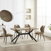 Brown Dining Chairs, Fabric, Upholstered Seat Backrest Black Metal Legs.