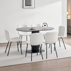 White Dining Chairs,teddy fleece,black lacquered metal legs.