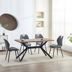 Grey Dining Chairs, Fabric, Upholstered Seat Backrest Black Metal Legs.