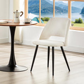 Khaki velvet upholstered dining chairs,independent metal legs.