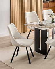 Beige dining chairs,180° swivel,imitation cashmere,metal legs.