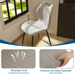 Khaki Dining Chairs, Fabric, Upholstered Seat Backrest Black Metal Legs.