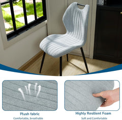 Light grey Dining Chairs, Fabric, Upholstered Seat Backrest Black Metal Legs.