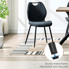 Dark grey Dining Chairs, Fabric, Upholstered Seat Backrest Black Metal Legs.