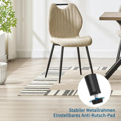 Khaki Dining Chairs, Fabric, Upholstered Seat Backrest Black Metal Legs.