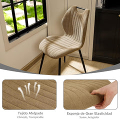 Brown Dining Chairs, Fabric, Upholstered Seat Backrest Black Metal Legs.