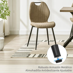 Brown Dining Chairs, Fabric, Upholstered Seat Backrest Black Metal Legs.