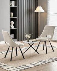 Beige dining chairs,180° swivel,imitation cashmere,metal legs.