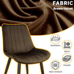 Brown dining Room Chairs,Velvet Upholstered Seat,Metal Legs