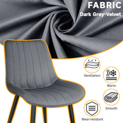 Dark Grey dining Room Chairs, Velvet Upholstered Seat,Metal Legs