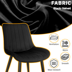 Black dining Room Chairs, Velvet Upholstered Seat,Metal Legs