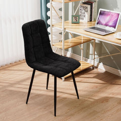 Black Dining Chairs,Linen,Upholstered Checkerboard Pattern