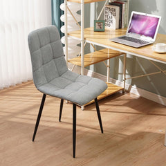 Grey Dining Chairs,Linen,Upholstered Checkerboard Pattern