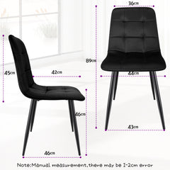 Black upholstered dining chairs,high back and Dutch velvet, metal base.