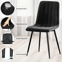 Black dining Room Chairs, High Back,Linen cushion,Metal Legs