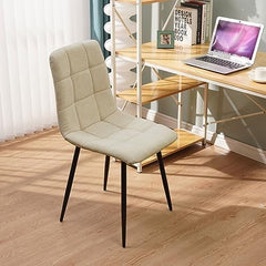 Khaki Dining Chairs,Linen,Upholstered Checkerboard Pattern