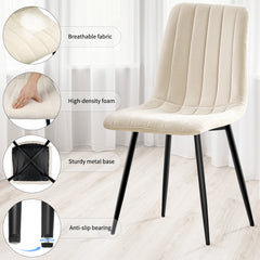 Khaki dining Room Chairs, High Back,Linen cushion,Metal Legs