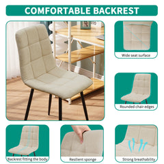 Khaki Dining Chairs,Linen,Upholstered Checkerboard Pattern