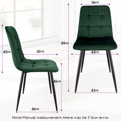 Dark Green upholstered dining chairs,high back and Dutch velvet, metal base.