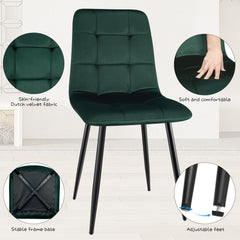 Dark Green upholstered dining chairs,high back and Dutch velvet, metal base.