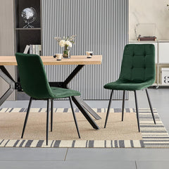 Dark Green upholstered dining chairs,high back and Dutch velvet, metal base.