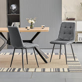 Dark Grey upholstered dining chairs,high back and Dutch velvet, metal base.