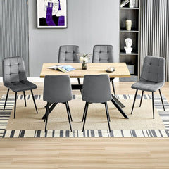 Dark Grey upholstered dining chairs,high back and Dutch velvet, metal base.