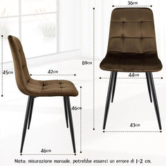 Brown upholstered dining chairs,high back and Dutch velvet, metal base.