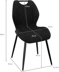 Black Dining Chairs, Fabric, Upholstered Seat Backrest  Black Metal Legs.