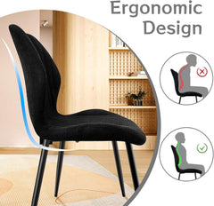 Black Dining Chairs, Fabric, Upholstered Seat Backrest  Black Metal Legs.