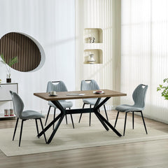Light grey Dining Chairs, Fabric, Upholstered Seat Backrest  Black Metal Legs.